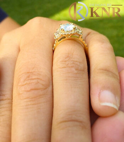 Pre-owned Halo 14k Yello Gold Round Diamond Engagement Ring  Bridal Half Moon Bridal 2.50ct
