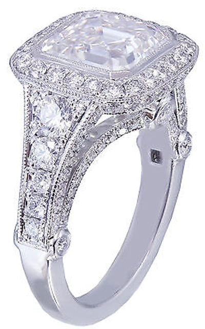 Pre-owned Knr 14k White Gold Asscher Forever One Moissanite And Diamond Engagement Ring 3.30ct