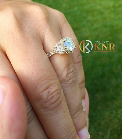 Pre-owned Halo 14k Yello Gold Round Diamond Engagement Ring  Bridal Half Moon Bridal 2.50ct