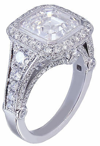Pre-owned Knr 14k White Gold Asscher Forever One Moissanite And Diamond Engagement Ring 3.30ct
