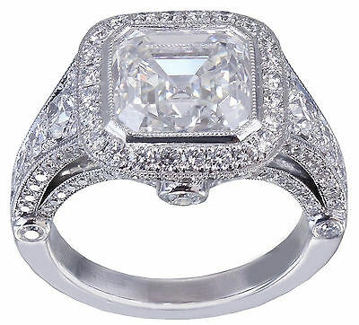 Pre-owned Knr 14k White Gold Asscher Forever One Moissanite And Diamond Engagement Ring 3.30ct