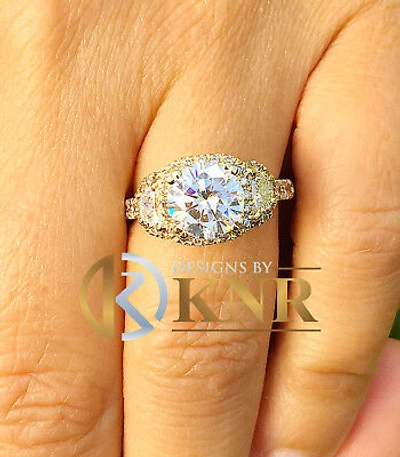 Pre-owned Halo 14k Yello Gold Round Diamond Engagement Ring  Bridal Half Moon Bridal 2.50ct