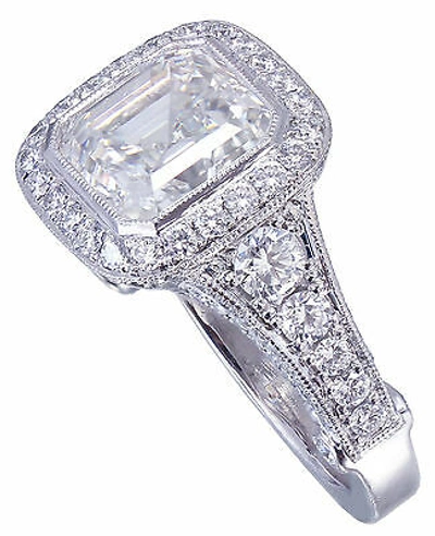 Pre-owned Knr 14k White Gold Asscher Forever One Moissanite And Diamond Engagement Ring 3.30ct