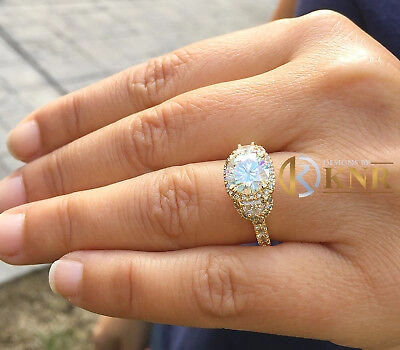 Pre-owned Halo 14k Yello Gold Round Diamond Engagement Ring  Bridal Half Moon Bridal 2.50ct