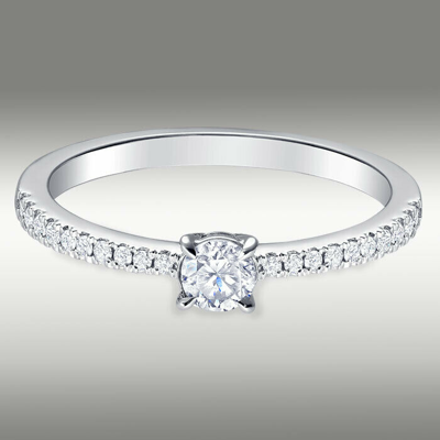 Pre-owned Arista Jewels H/si2 Round Cut Solitaire .45ct Diamond Engagement Ring W Accents 14k White Gold In White/colorless