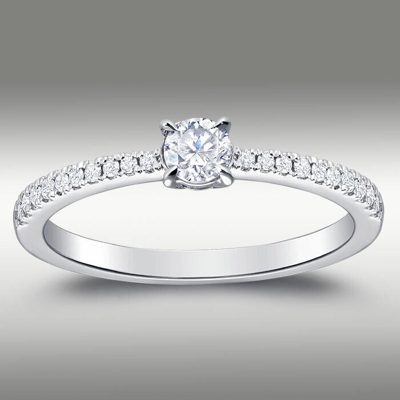 Pre-owned Arista Jewels H/si2 Round Cut Solitaire .45ct Diamond Engagement Ring W Accents 14k White Gold In White/colorless