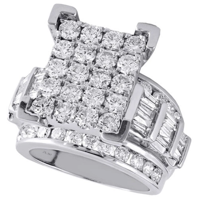 Pre-owned Jfl Diamonds & Timepieces 14k White Gold Round & Baguette Diamond Rectangle Cluster Engagement Ring 2 Ct.
