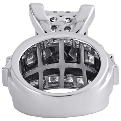 Pre-owned Jfl Diamonds & Timepieces 14k White Gold Round & Baguette Diamond Rectangle Cluster Engagement Ring 2 Ct.