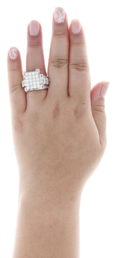 Pre-owned Jfl Diamonds & Timepieces 14k White Gold Round & Baguette Diamond Rectangle Cluster Engagement Ring 2 Ct.