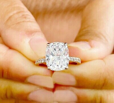Pre-owned Knr 14k Solid Rose Gold Cushion Moissanite And Natural Diamonds Engagement Ring 5.00 In White