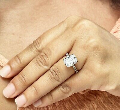 Pre-owned Knr 14k Solid Rose Gold Cushion Moissanite And Natural Diamonds Engagement Ring 5.00 In White
