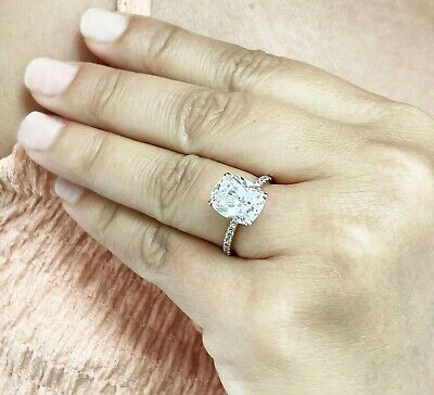 Pre-owned Knr 14k Solid Rose Gold Cushion Moissanite And Natural Diamonds Engagement Ring 5.00 In White