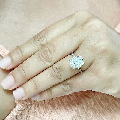 Pre-owned Knr 14k Solid Rose Gold Cushion Moissanite And Natural Diamonds Engagement Ring 5.00 In White