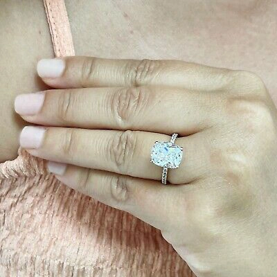 Pre-owned Knr 14k Solid Rose Gold Cushion Moissanite And Natural Diamonds Engagement Ring 5.00 In White