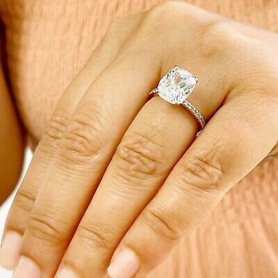 Pre-owned Knr 14k Solid Rose Gold Cushion Moissanite And Natural Diamonds Engagement Ring 5.00 In White