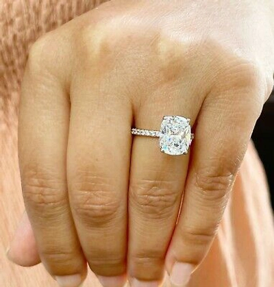 Pre-owned Knr 14k Solid Rose Gold Cushion Moissanite And Natural Diamonds Engagement Ring 5.00 In White