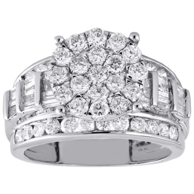 Pre-owned Jfl Diamonds & Timepieces 10k White Gold Round Diamond Circle Cluster Ladies Designer Engagement Ring 2 Ct
