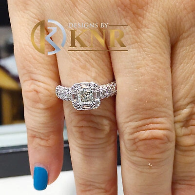 Pre-owned Knr Inc 14k White Gold Princess Cut Moissanite And Diamond Engagement Ring Bridal 1.70ct
