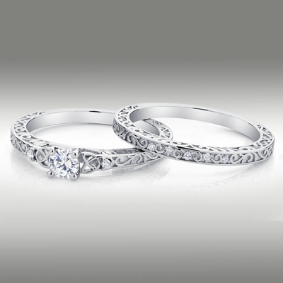 Pre-owned Arista Jewels Celtic Trinity Knot Diamond Wedding Ring And Matching Band 14kt White Gold H/si2 In White/colorless