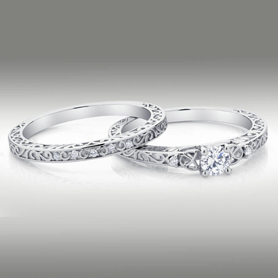 Pre-owned Arista Jewels Celtic Trinity Knot Diamond Wedding Ring And Matching Band 14kt White Gold H/si2 In White/colorless