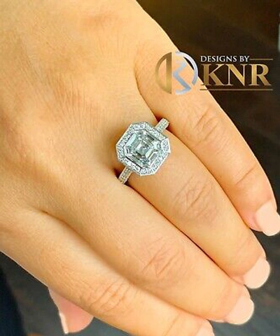 Pre-owned Charles & Colvard 14k White Gold Asscher Forever One Moissanite And Diamond Engagement Ring 4.05ct