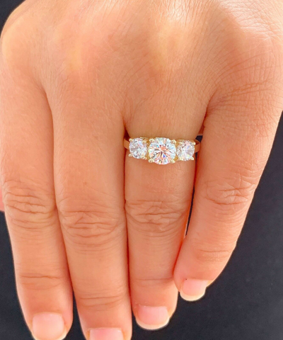 Pre-owned Knr Gia Certified 14k Yellow Gold Round Diamond Engagement Ring Three Stone 1.60ctw In White