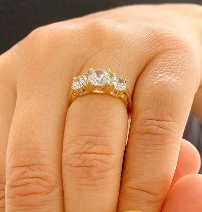 Pre-owned Knr Gia Certified 14k Yellow Gold Round Diamond Engagement Ring Three Stone 1.60ctw In White