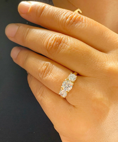 Pre-owned Knr Gia Certified 14k Yellow Gold Round Diamond Engagement Ring Three Stone 1.60ctw In White