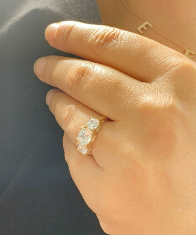 Pre-owned Knr Gia Certified 14k Yellow Gold Round Diamond Engagement Ring Three Stone 1.60ctw In White