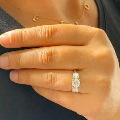 Pre-owned Knr Gia Certified 14k Yellow Gold Round Diamond Engagement Ring Three Stone 1.60ctw In White