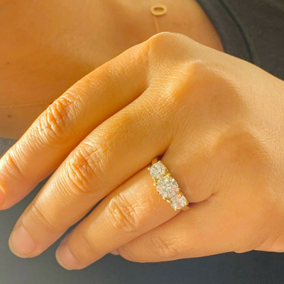 Pre-owned Knr Gia Certified 14k Yellow Gold Round Diamond Engagement Ring Three Stone 1.60ctw In White