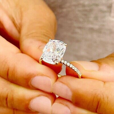 Pre-owned Knr 14k Yellow Gold Cushion Cut Forever Moissanite And Diamond Engagement Ring 5.00