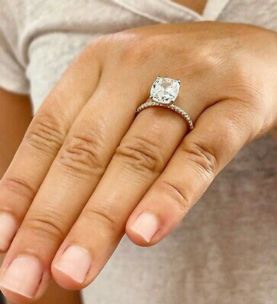 Pre-owned Knr 14k Yellow Gold Cushion Cut Forever Moissanite And Diamond Engagement Ring 5.00