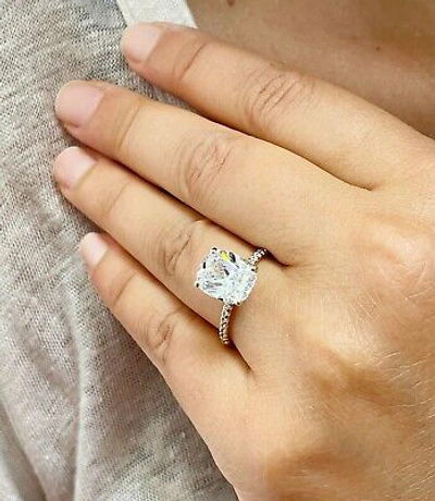 Pre-owned Knr 14k Yellow Gold Cushion Cut Forever Moissanite And Diamond Engagement Ring 5.00