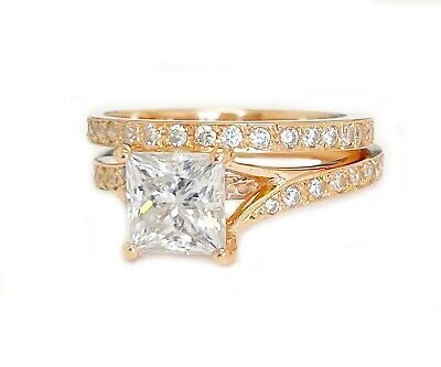 Pre-owned Gia Certified 14k Solid Rose Gold Princess Cut Diamond Engagement Ring 2.10ctw In White