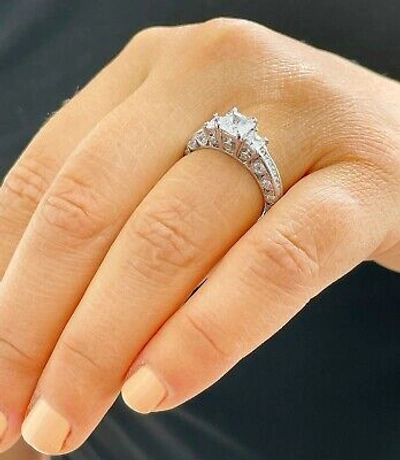 Pre-owned Charles & Colvard 14k White Gold Princess Forever One Moissanite And Diamond Engagement Ring 2.25