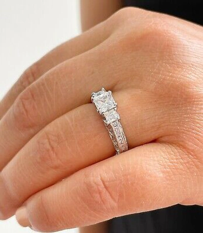 Pre-owned Charles & Colvard 14k White Gold Princess Forever One Moissanite And Diamond Engagement Ring 2.25