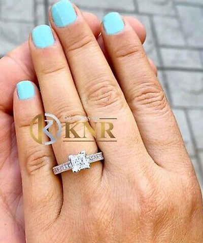 Pre-owned Knr 14k White Gold Princess Moissanite And Natural Diamond Engagement Ring 1.80ct
