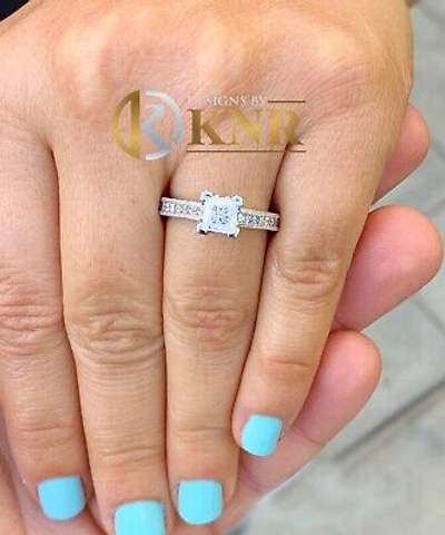 Pre-owned Knr 14k White Gold Princess Moissanite And Natural Diamond Engagement Ring 1.80ct