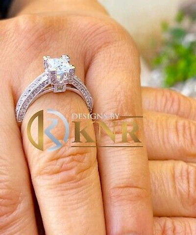 Pre-owned Knr 14k White Gold Princess Moissanite And Natural Diamond Engagement Ring 1.80ct