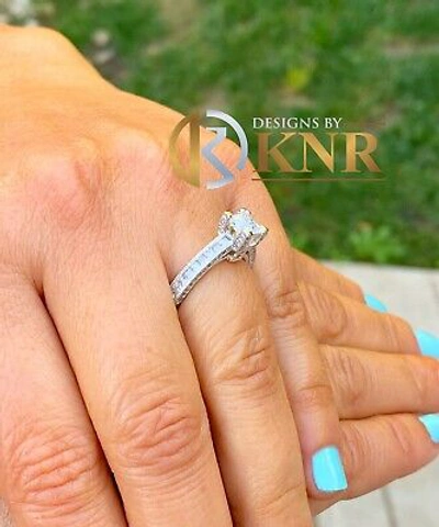 Pre-owned Knr 14k White Gold Princess Moissanite And Natural Diamond Engagement Ring 1.80ct