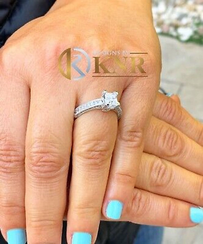 Pre-owned Knr 14k White Gold Princess Moissanite And Natural Diamond Engagement Ring 1.80ct