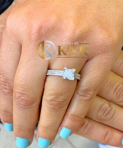 Pre-owned Knr 14k White Gold Princess Moissanite And Natural Diamond Engagement Ring 1.80ct