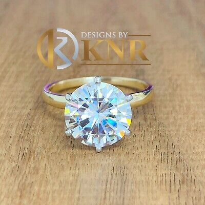 Pre-owned Knr 14k Solid Yellow Gold Round Moissanite Engagement Ring Solitaire 4.00