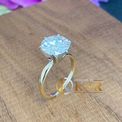 Pre-owned Knr 14k Solid Yellow Gold Round Moissanite Engagement Ring Solitaire 4.00