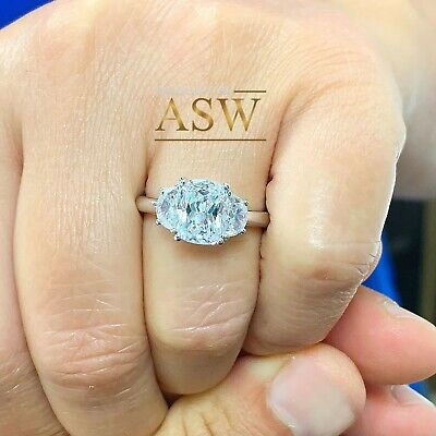 Pre-owned Asw 14k Solid White Gold Cushion And Half Moon Moissanite Engagement Ring 3.00ctw