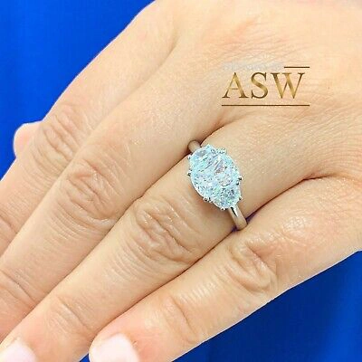 Pre-owned Asw 14k Solid White Gold Cushion And Half Moon Moissanite Engagement Ring 3.00ctw