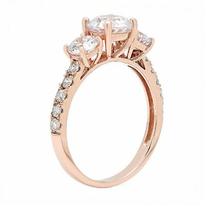 Pre-owned Pucci 2.02 Ct Round Cut Genuine Cultured Diamond Stone 18k Rose Gold Three-stone Ring In G-h