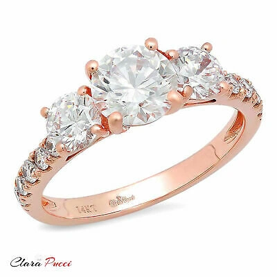 Pre-owned Pucci 2.02 Ct Round Cut Genuine Cultured Diamond Stone 18k Rose Gold Three-stone Ring In G-h