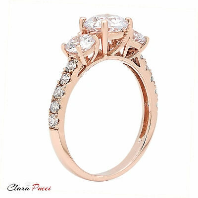 Pre-owned Pucci 2.02 Ct Round Cut Genuine Cultured Diamond Stone 18k Rose Gold Three-stone Ring In G-h